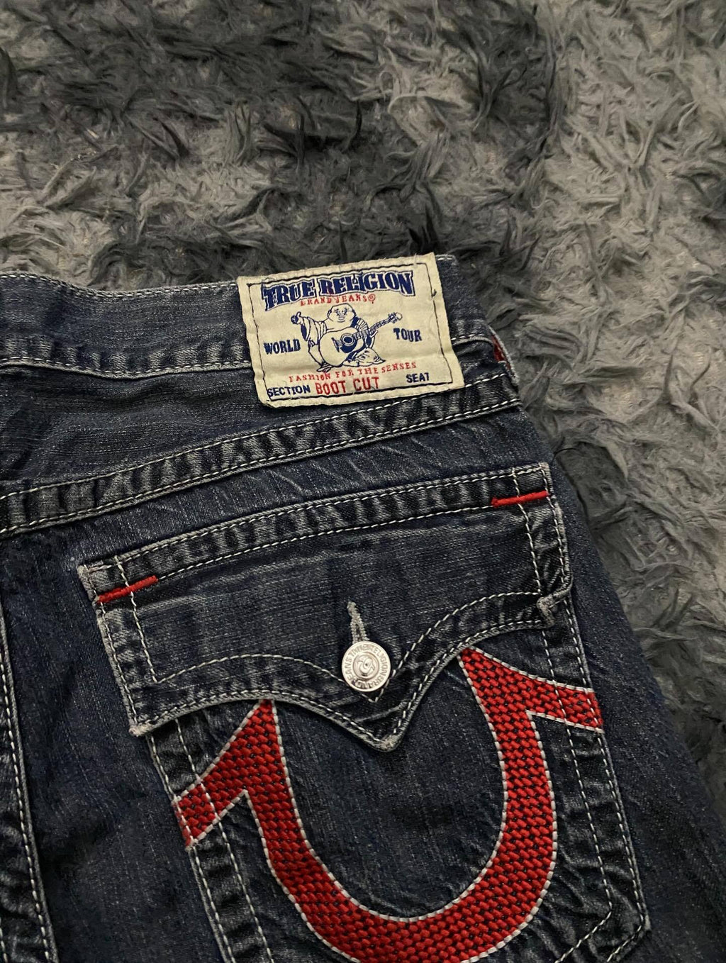 True Religion Vintage Horseshoe Embroidery Flare Denim Jeans